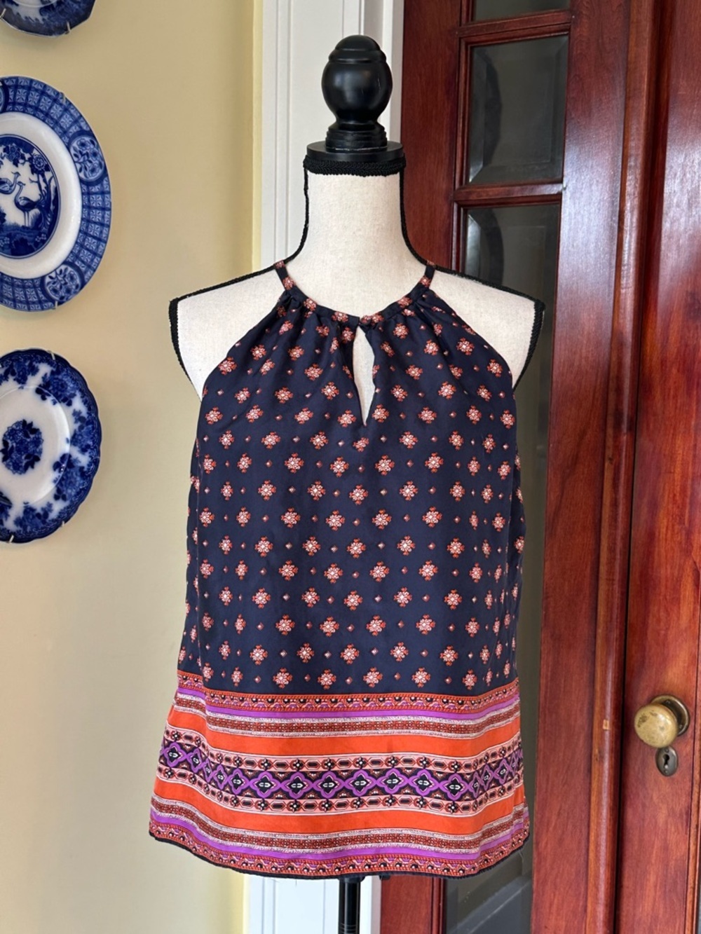 J. Crew | 100% Silk Keyhole Halter Tank in Foulard Print, Size 10P